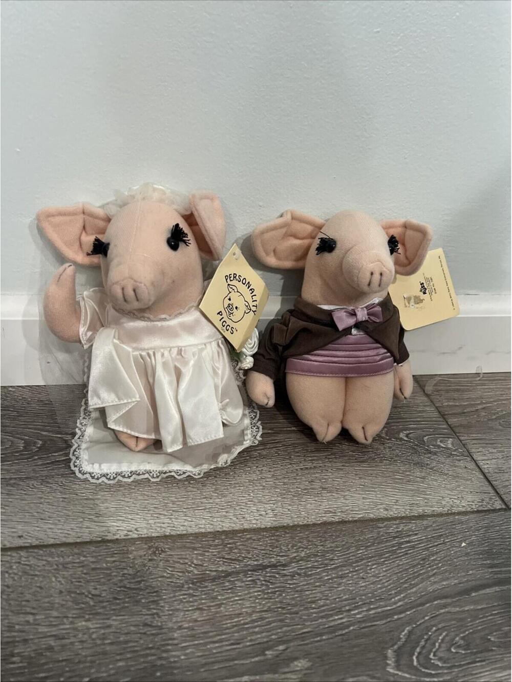 Vintage Rare 1984 Personality Pigg Pig Bride & Groom Plush by Russ HTF